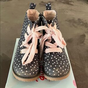 Polka Dot Kids Boots with Pink Laces